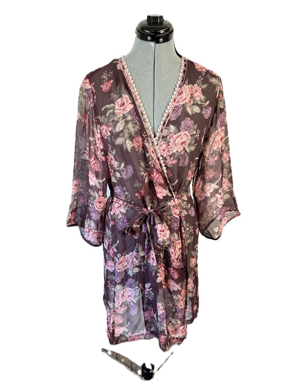 Jones New York Sheer Rose Robe L/XL Plum Pink
